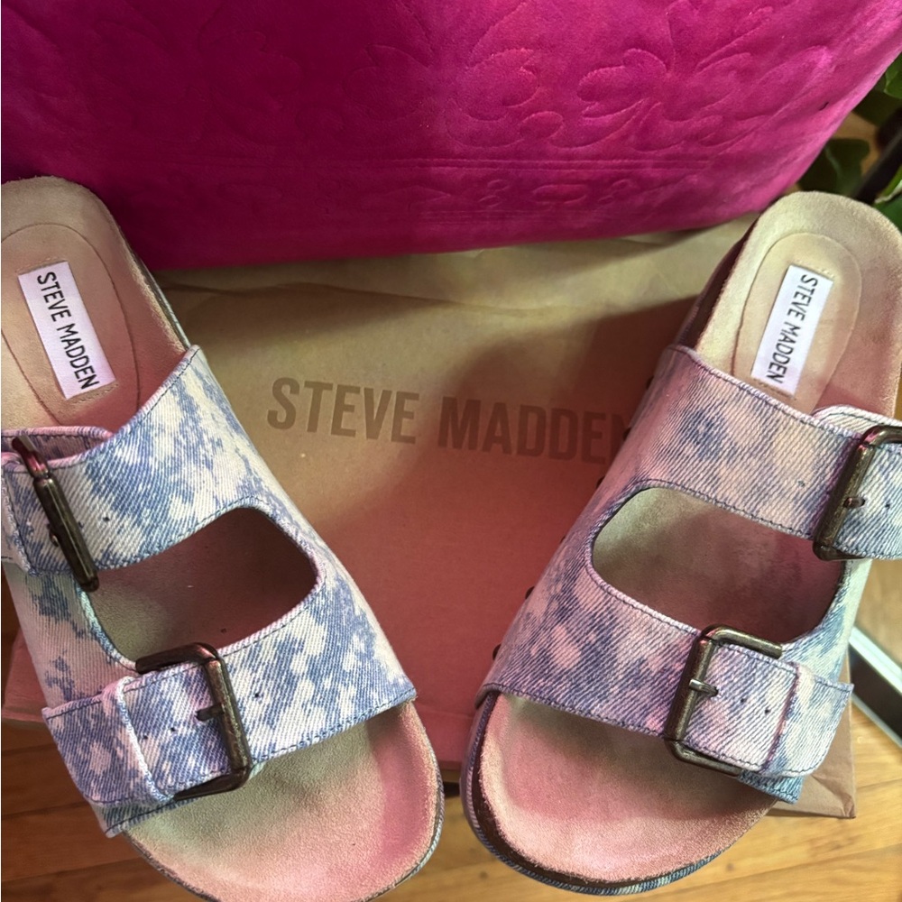 Steve Madden Light Blue Denim Buckle Sandals